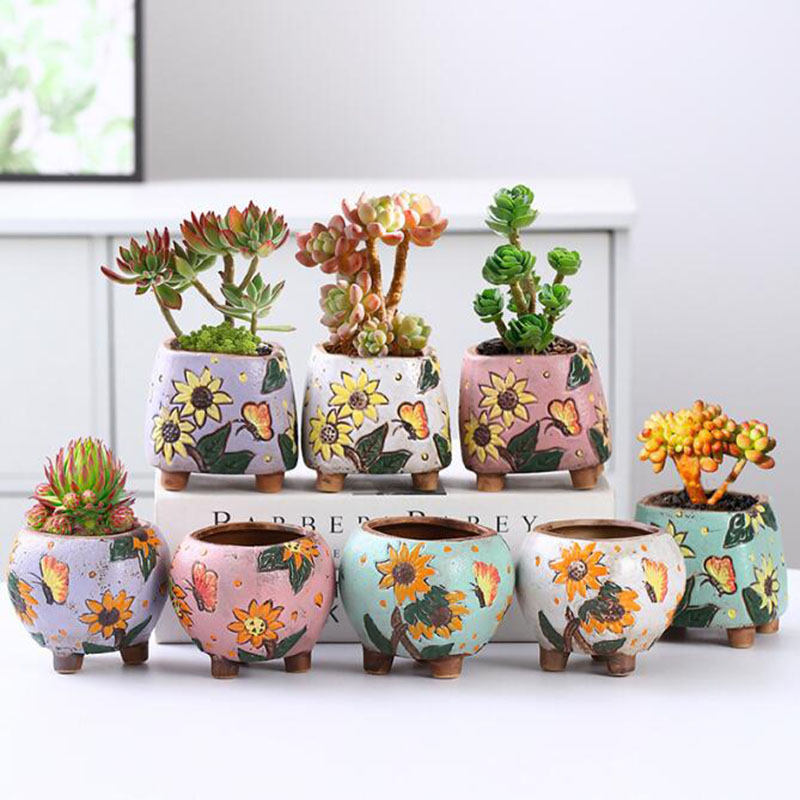 Korean Desk Setup - Pot Tanaman Sukulen Pola Bunga Matahari
