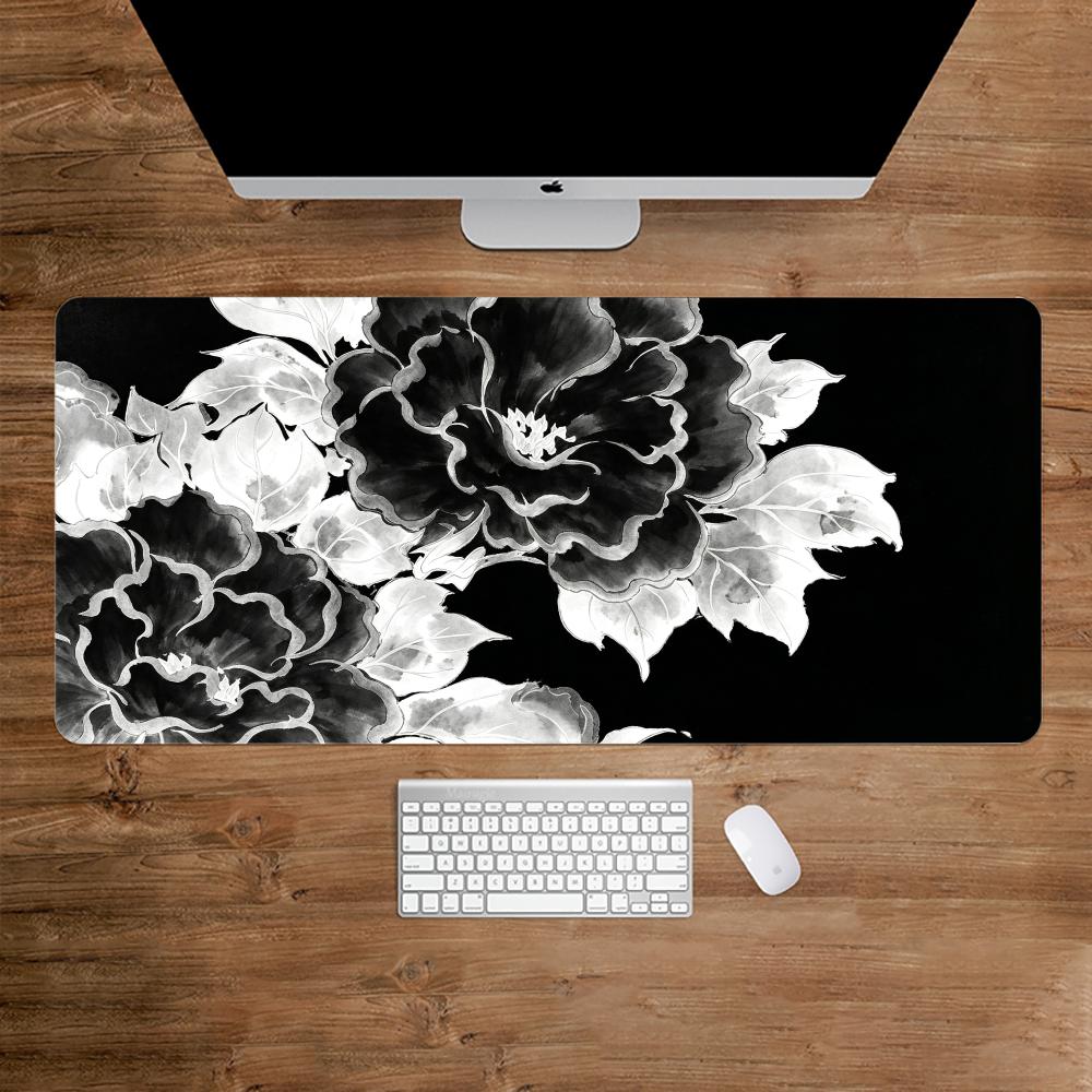 Alas Mouse Peony Berwarna Hita - Desk Setup Black And White ulasan dan harga