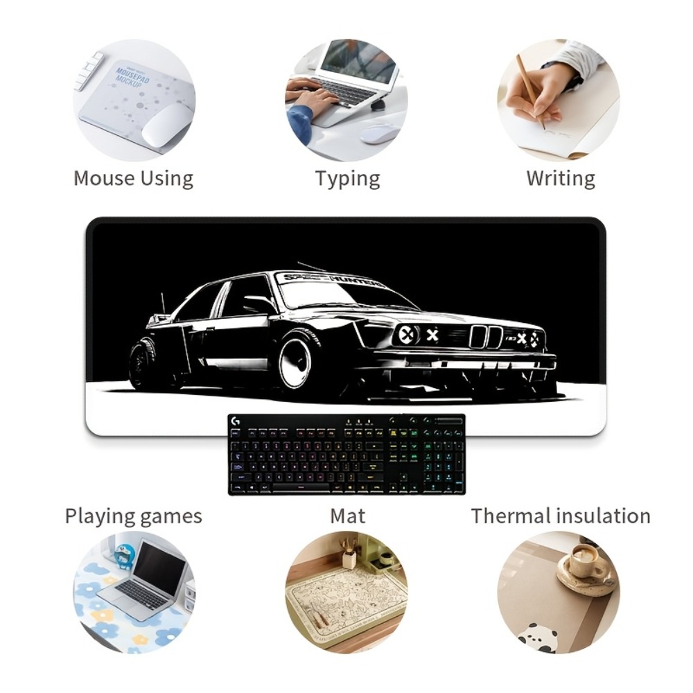 Alas Mouse Gaming Mobil Besar  - Desk Setup Black And White ulasan dan harga