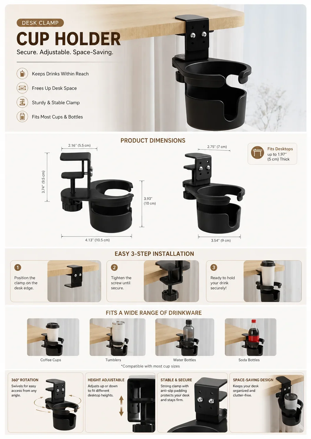 Penjepit Tempat Gelas Putar He - Desk Setup Tips ulasan dan harga